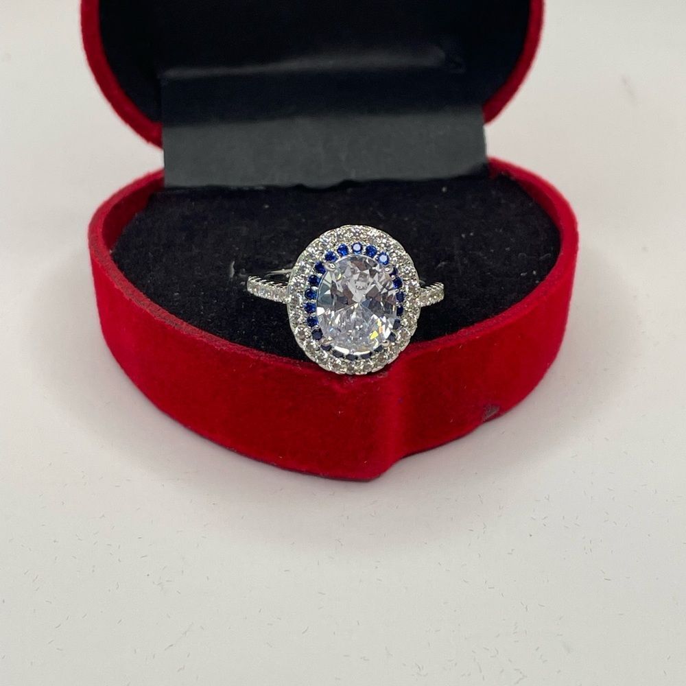 925 BLUE SAPPHIRE ROUND CUT BRIDAL WEDDING RING - Picture 12 of 15